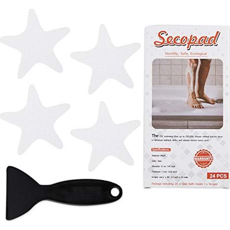 Lot de 24 autocollants antidérapants pour baignoire avec grattoir de qualité supérieure (blanc)