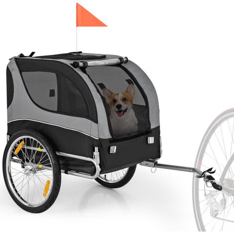Rimorchio pieghevole per bicicletta per animali domestici dimensioni 135 x 72 x 95 cm portata massima 40 kg con sistema di sicurezza e ventilazione in tessuto Oxford grigio. Codice articolo: 200018490