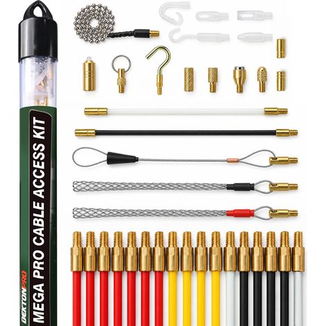 Dekton Mega Pro Cable Super Rod Kit 16m With Attachments Set Electrical Access