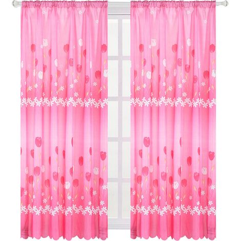 Rideau court imprimé tulipe, respirant, pour fenêtre (rose) 100 x 120 cm (1/5)