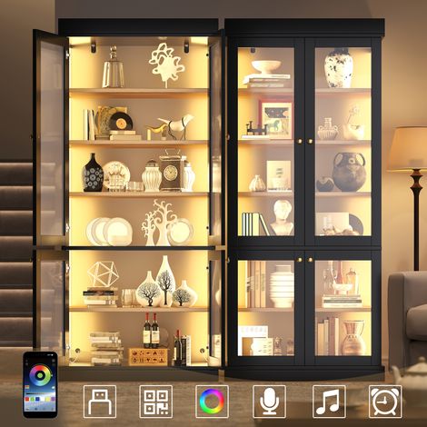 Armadio moderno da terra con illuminazione LED integrata, vetrina, suddivisione interna ben pensata e protezione anti-ribaltamento, stabile, sicuro e versatile per la casa, nero (1/5)