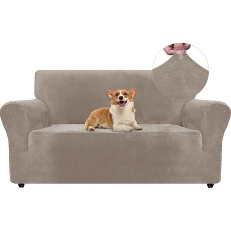 1 Housse de Canapé, Velours Extensible, Polyester, Antidérapant, Protection Animaux, 2 Places (1/5)