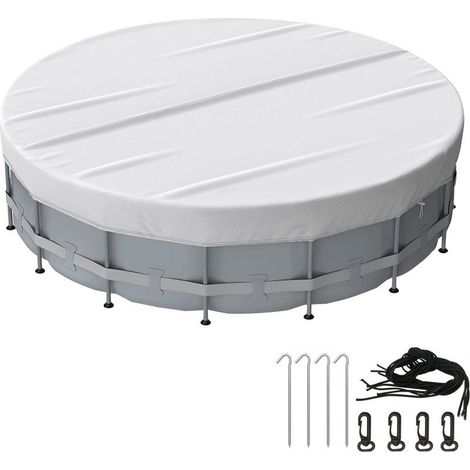 Couverture de piscine ronde, étanche à l'eau et à la poussière, avec accessoires de fixation, avec cordon de serrage, diamètre 8FT (argent) (1/5)