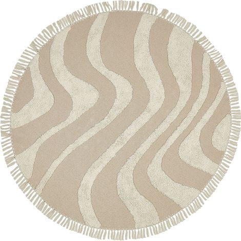 Tappeto rotondo in cotone moderno con frange ⌀ 140 cm Beige Artmak