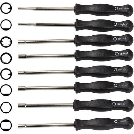 Abcrital – Ensemble de 8 tournevis de réglage carburateur – Acier inoxydable – Conception ergonomique – Compatible moteurs 2 temps – Kit complet (1/5)