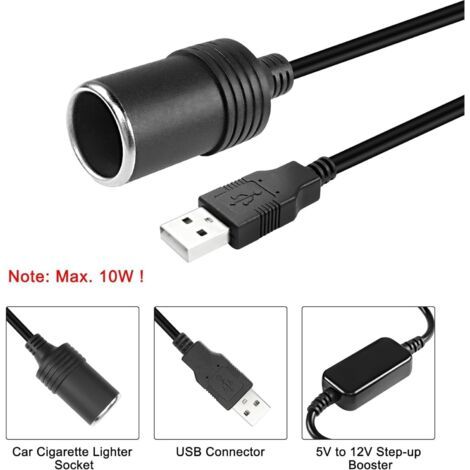 Adaptateur allume-cigare pour voiture, câble adaptateur USB vers prise allume-cigare 12 V