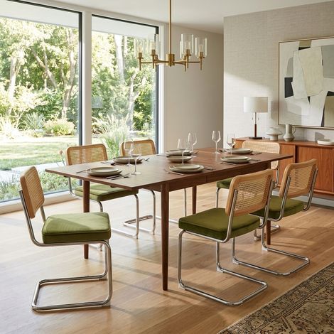 Lot de 6 Chaises Velours et Cannage - Design Moderne Breuer, Pieds Métal Chromé pour Salon et Cuisine - Vert