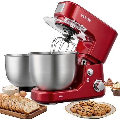 Batidora de pie Vevor de 5 litros y 1000 W con cabezal inclinable, amasadora eléctrica, 10 velocidades, batidora de cocina con bol de acero inoxidable y tapa protectora. (1/2)