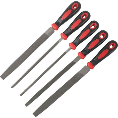 Jeu de 5 Râpes 310mm, Lime Plate/Ronde/Demi-ronde/Triangulaire pour Bois, Métal, Cuir, Plastique (1/5)