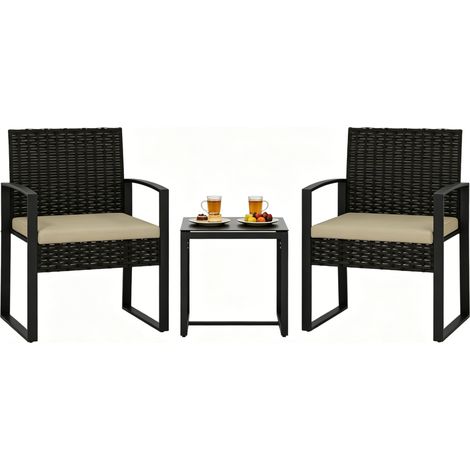 Set da giardino con 1 tavolo e 2 sedie in rattan PE e acciaio MODENUIT (1/5)