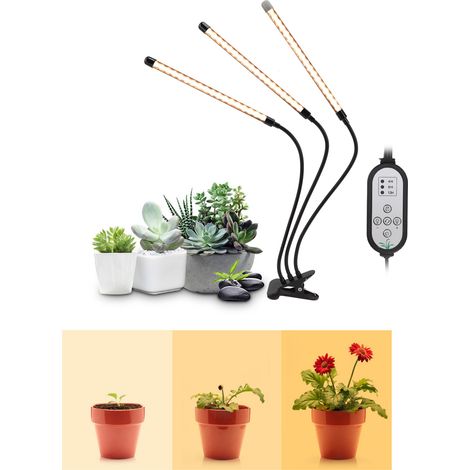 Lampe horticole à trois têtes avec minuterie, réglage de la luminosité, télécommande, éclairage d'appoint LED pour plantes, éclairage USB à spectre complet pour semis. (1/5)