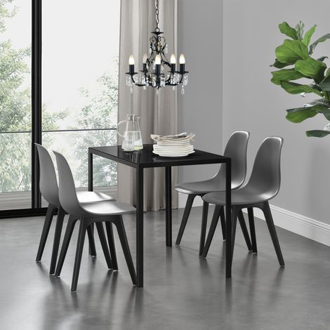 Juego de comedor Mesa + 4x sillas minimalista vidrio + plástico - 105 x 60 x 75 cm - Negro y Gris [en.casa] (1/5)