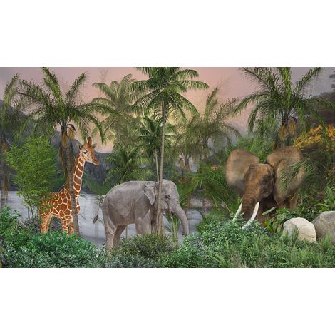 Papier peint panoramique Enfants - Animaux de la Jungle - 130 cm x 78 cm (1/2)