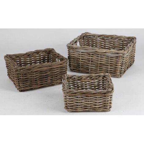 3er Set Weidenkörbe Körbe Aufbewahrung Korb Dekokorb Holzkorb geflochten 23 - 37cm (1/3)