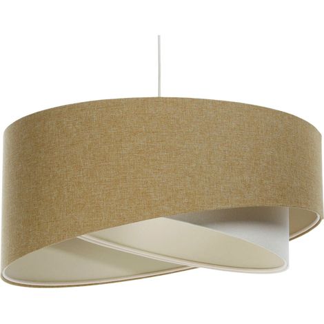 Suspension bohème en lin naturel effet tissu crème ou moutarde - Ø 60 cm - H25 cm (1/5)