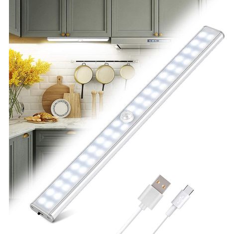 Bande lumineuse LED 40 LED pour placard - Détecteur de mouvement, rechargeable par USB, 4 modes d'éclairage