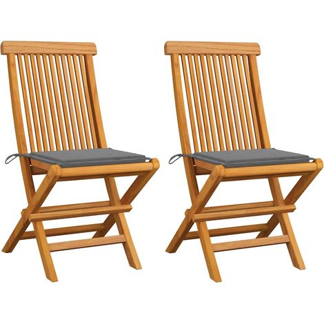 vidaXL Sillas plegables con cojines grises, 2 unidades, madera maciza de teca. (1/5)