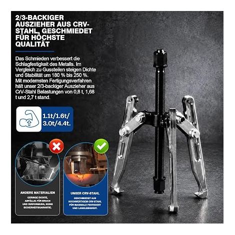 Extracteur de roulement universel à 3 bras, 50-300 mm, réglable à 2 bras, extracteur de roue dentée, extracteur de roulement parallèle, en acier, pour rotors, roulements de roue de voiture (1/4)