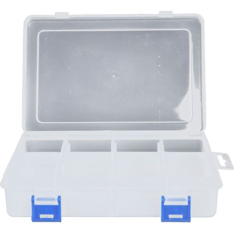 3 compartiments de rangement PP, boîte transparente à 8 grilles amovibles pour organiser outils et quincaillerie. (1/5)