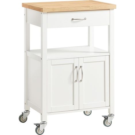 SoBuy FKW22-WN Küchenwagen aus Kautschukholz Servierwagen Rollwagen mit arbeitsplatte Getränkewagen fürs Büro BHT ca.: 60x90x44,5