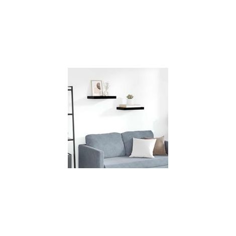 Schweberegale, 2er-Set, glänzend schwarz, 40 x 23 x 3,8 cm, MDF - Crezuo (1/4)