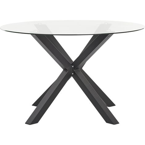 Mesa de jardín moderna aluminio ⌀ 120 cm patas de aluminio tablero de vidrio transparente negro Maletto