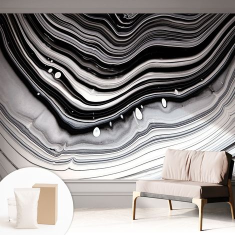 Tapete Dekorative Vliestapete mit Klebe für Wand - Mustertapete - moderne Einrichtung - für Büro Optische Wellen 312x219 cm (1/5)