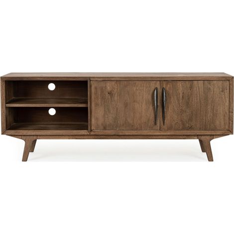 Meuble TV 2 portes 2 niches KAMY 152cm - Bois de manguier marron (1/5)