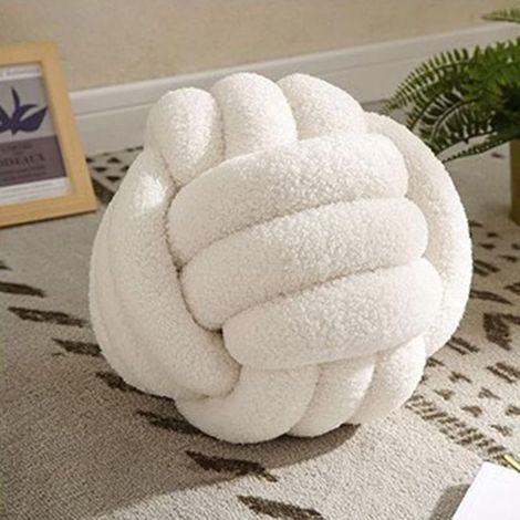 Coussin Noeud Blanc Laiteux, Coussins Rond Balle Decoration Chambre, Coussin Deco Salon Aesthetic, Coussins Canape Decoration Sherpa, Oreiller Decoratif Lit Enfant, 28cm (1/4)