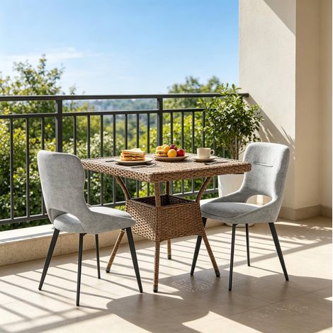 Set di 2 sedie da pranzo imbottite in ciniglia, schienale ergonomico traforato, grigie (1/5)
