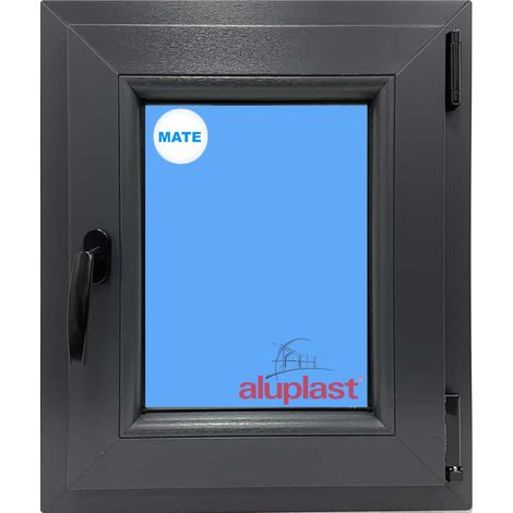 Ventana PVC 500x600 Gris Antracita Oscilobatiente Derecha Vidrio Mate (1/9)