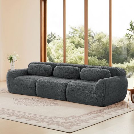Canapé 3 places - Cloud - Modulable - Tissu peluche haut de gamme - Mousse HR 32D (1/5)
