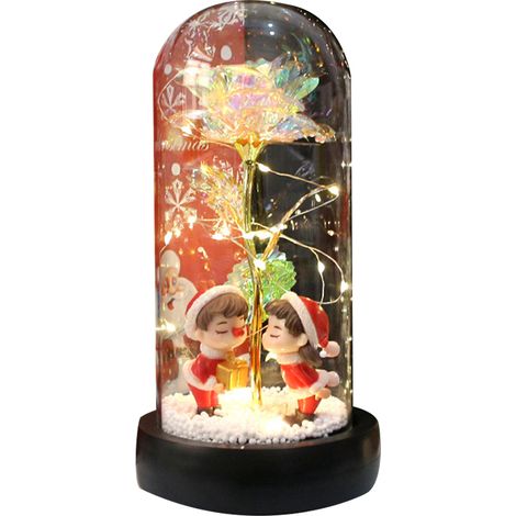 Rose de Noël en forme de dôme lumineux en verre avec éclairage LED, rose artificielle, cadeau unique pour une petite amie (1/5)