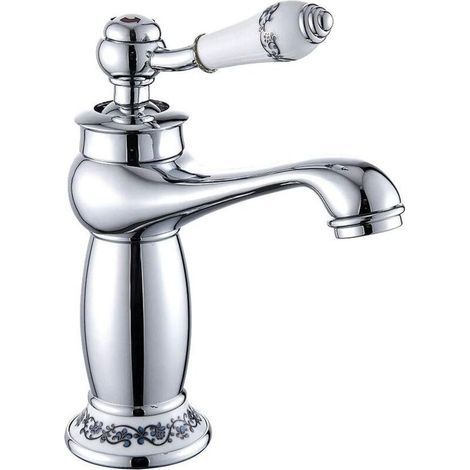 Vintage European basin tap, chrome-plated brass, hot/cold water, single-handle kitchen mixer tap (silver) (1/5)