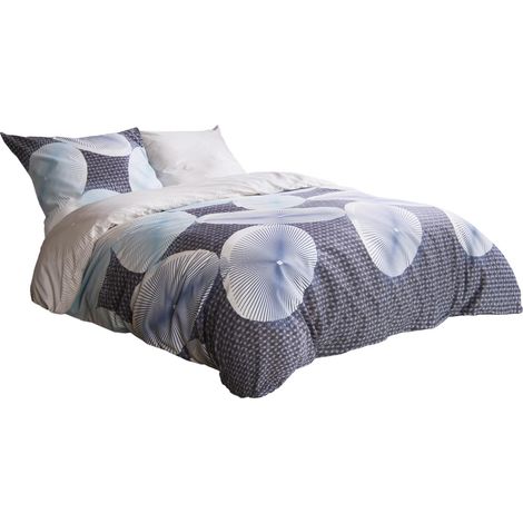 Parure de lit Enno en satin de coton bleu géométrique 160x200 (1/5)