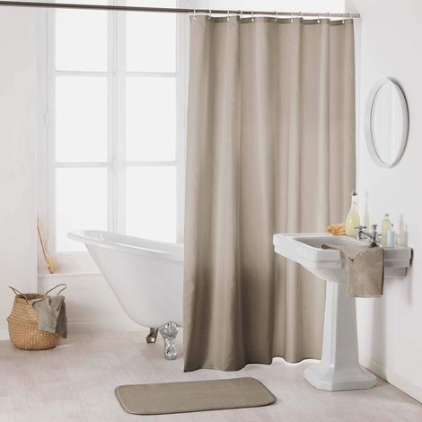 Rideau de Douche avec Crochets (180 x 200 cm) Essencia Taupe, Polyester Uni