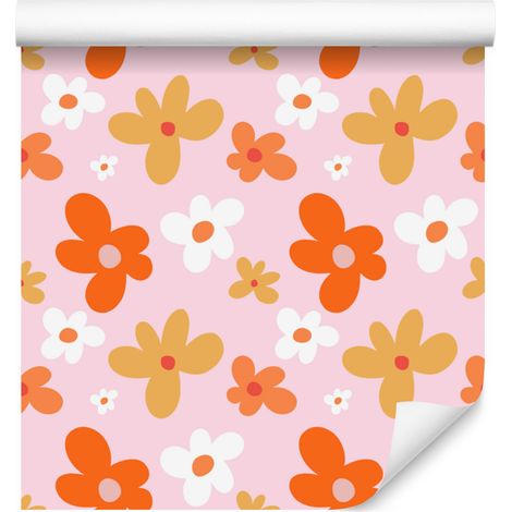 Papier peint à fleurs rose poudré et pêche pour salon et chambre 50x1000 cm (1/5)
