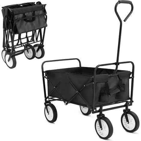 TLGREEN Chariot de transport pliable avec sac latéral, chariot de jardin avec capacité de charge de 80 kg, pour camping, shopping, tout terrain (noir) (1/5)
