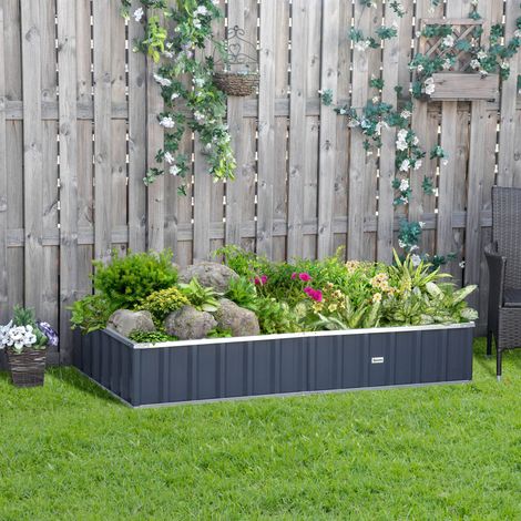 Carré Potager de Jardin 174 x 90 x 30 cm - modulable, Gants fournis - tôle d'acier ondulée Anthracite, Montage sans Outils