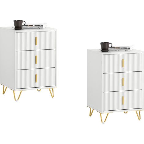 Set de 2 Mesitas de Noche Mesa Auxiliar Mobiliario de Salón Moderno con 3 cajones 40 x 40 x 63 cm FBT115-L-Wx2 SoBuy ES