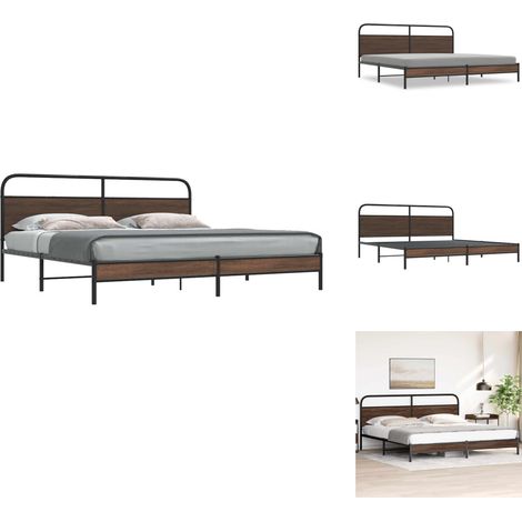 Cadre de lit en métal sans matelas chêne marron 200x200 cm - Cadre De Lit - Cadres De Lit - Meuble De Chambre À Coucher - Lit (1/5)