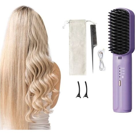 Piastra per capelli ricaricabile portatile agli ioni negativi, pettine lisciante viola (1/3)