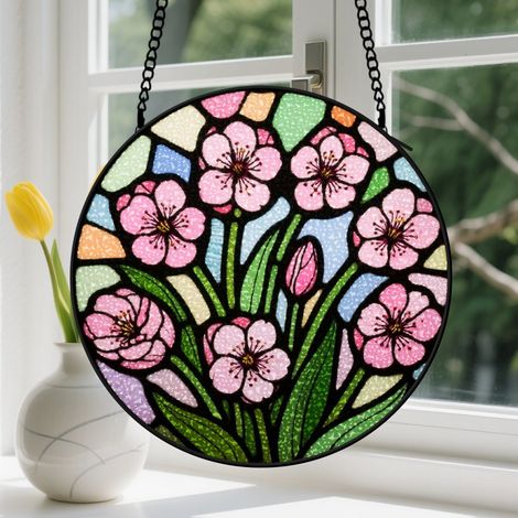 20cm Suspension en vitrail, attrape-soleil unique minimaliste en verre, décoration fenêtre élégante, cadeau Anniversaire pour femme, homme, collègue (1/5)