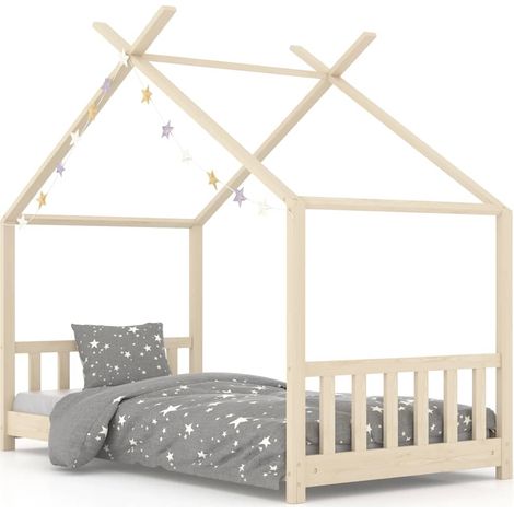 Lit enfant pour 1 personnes, Structure de lit, Assemblage Facile, Bois de pin massif 70x140 cm OIB3506E (1/5)