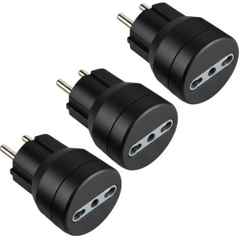 Adattatore Presa 10/16 A, Spina Schuko Adattato per i Viaggi in Germania, Spagna, Portogallo, Austria, Grecia, Turchia, Nero, Confezione da 3