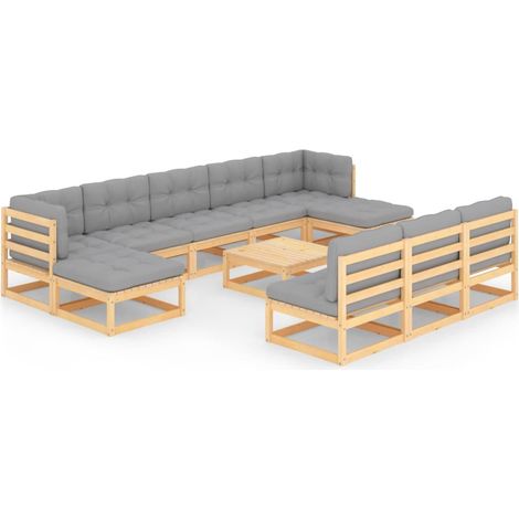 11-tlg. Garten-Lounge-Set mit Kissen Kiefer Massivholz vidaXL
