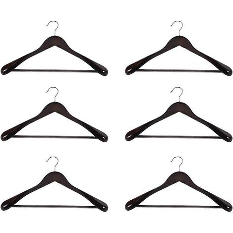 Lot de 6 cintres en bois à épaules larges avec barre antidérapante pour pantalons (1/4)