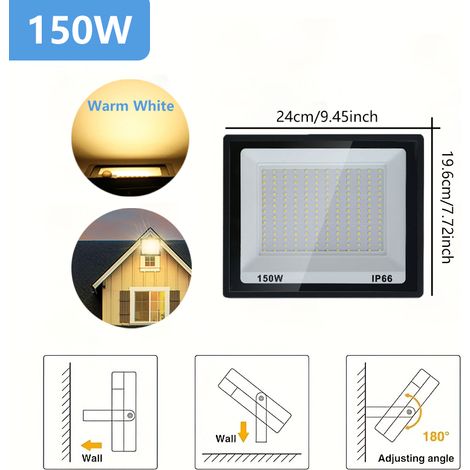 150W LED Strahler Außen Warmweiß, IP66 wasserdicht, 13500lm Flutlichtstrahler, 180° verstellbar, Außenleuchte für Garten, Hof, Garage und Fassade