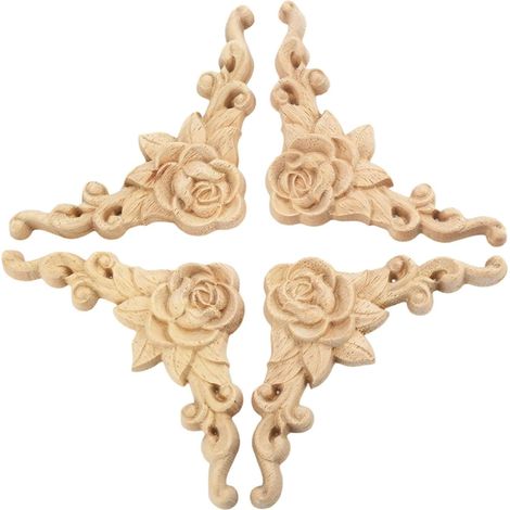 Set mit 4 geschnitzten Eckskulpturen aus Holz, dekorativer Rahmen, Eckbeleuchtung für Heimdekoration, Wand, Schranktür, 15 cm