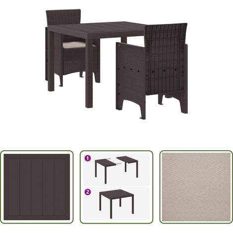 Terrasse -  Ensemble de salle à manger pour jardin 3 pcs Marron (1/5)
